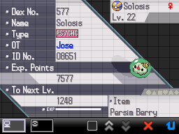 A solosis' stat screen, its original trainer was Jose.